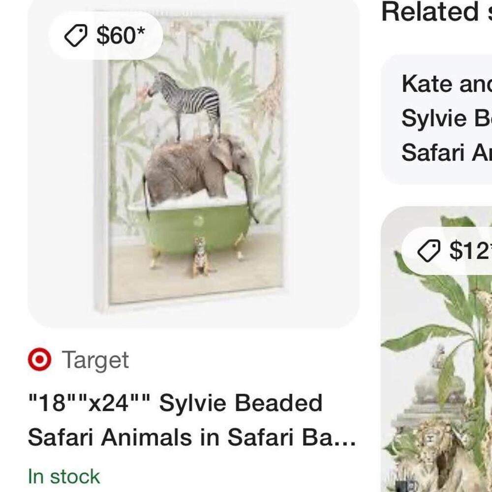 Kate and Laurel Sylvie Beaded Safari Animals in Bath Framed Canvas Wall Art - Picture 4 of 4